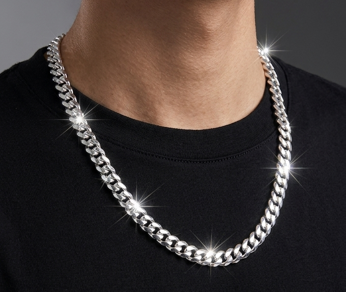 Silver Plated Stainless Steel Chain Necklace – Stylish Unisex Party Wear